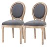 Set of 2 Vintage Upholstered Armless Curved Back Dining Chairs Grey Wash