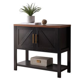 Modern 2 Drawer Wooden Storage Console Table Black/Walnut