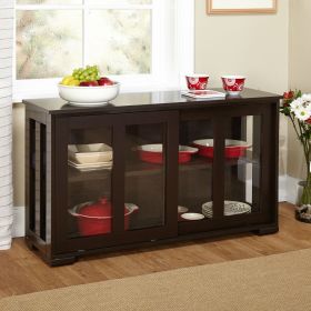 Espresso Sideboard Buffet Dining Kitchen Cabinet with 2 Glass Sliding Doors