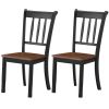 Set of 2 Solid Wood Black Mission Style Armless Dining Chairs with Brown Seat