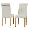 Set of 2 Beige Linen Button Tufted Dining Chair with Wood Legs