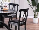 Classic Design Dining Room 5pc Set Round Table 4x side Chairs Cushion Fabric Upholstery Seat Rubberwood Black Color Furniture