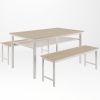 3 Pieces Farmhouse Kitchen Table Set with Two Benches, Metal Frame and MDF Board,white